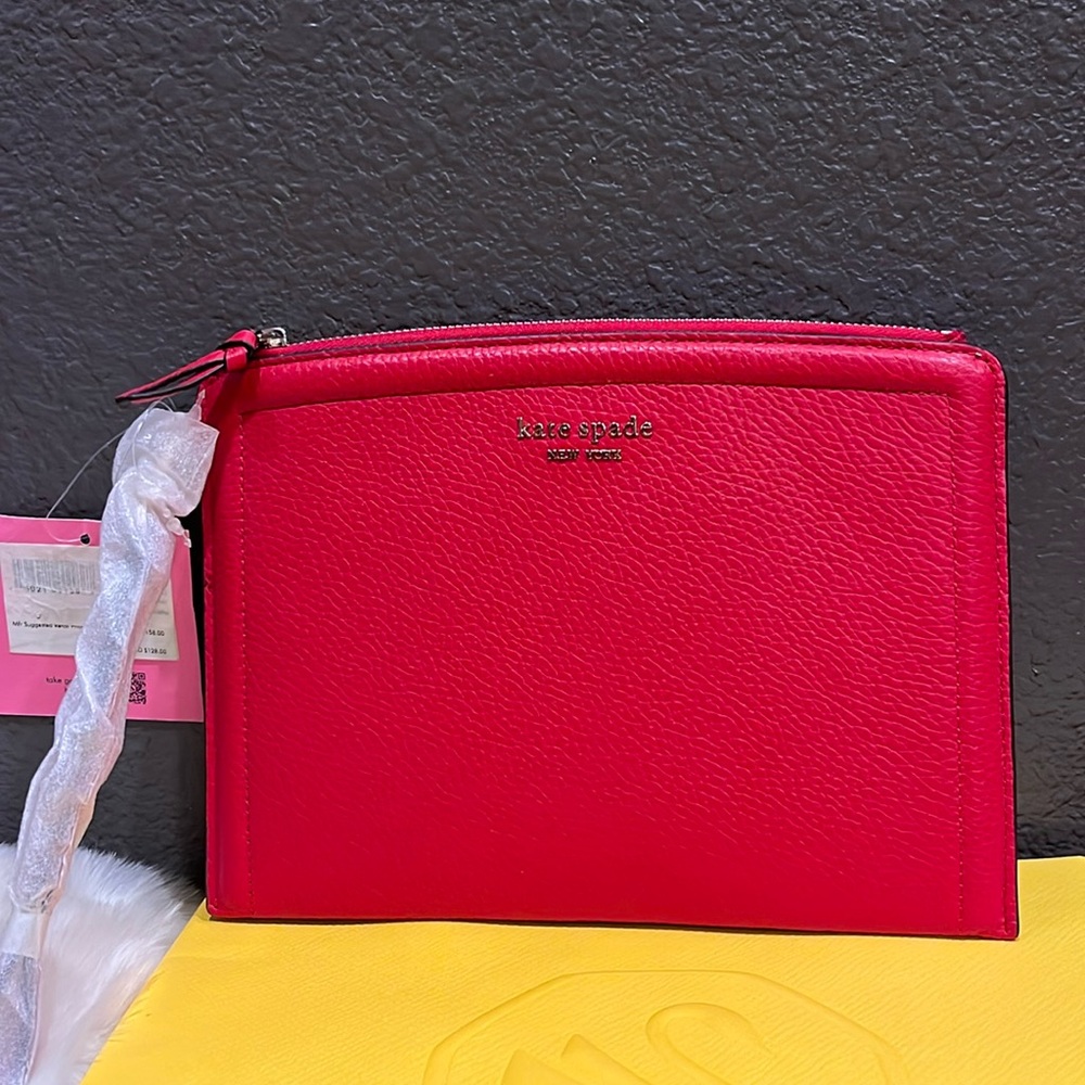 New Kate Spade red pebbled leather wristlet